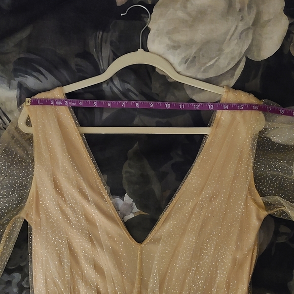 Long Sleeve Plunge Neckline Formal Gown - Nude/Glitter - M - Picture 16 of 16